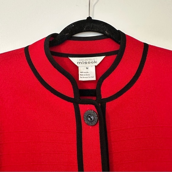 MISOOK Button Front Acrylic Cardigan Topper Womens Medium Red Black - Picture 4 of 5